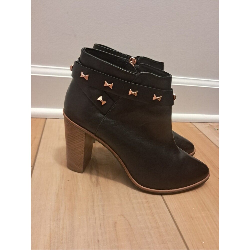 Ted Baker London Leather Ankle Boots Women's 38 7.5 Dotta Studded Block Heels